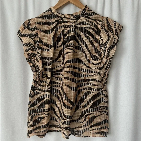 Marie Oliver NWT Maison Savanna Short Sleeve Blouse Shirt Top **Size L** 🐅🐅 - Picture 5 of 9